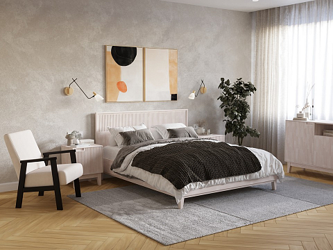 Кровать 200х200 с основанием Tempo - Кровать из массива с вертикальной фрезеровкой и декоративным обрамлением изголовья